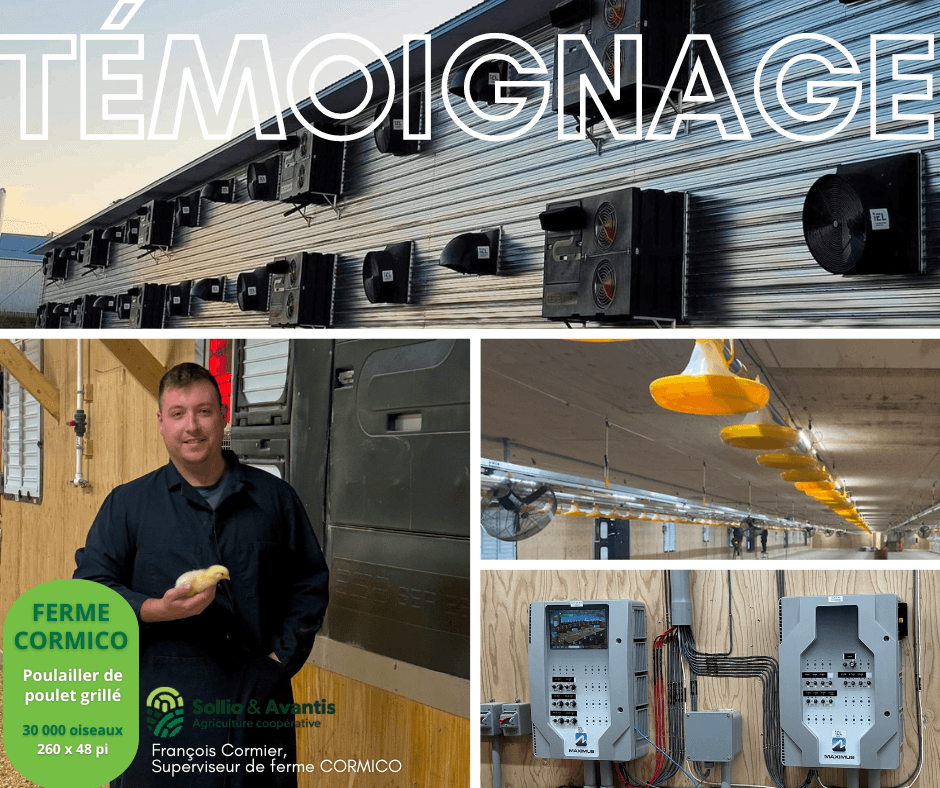 Justin Montreuil, agronome pour la Coopérative Sollio & Avantis et François Cormier, superviseur de la Ferme Cormico de Moncton, nous parle de leur nouveaux équipements. Ventilateur ECBlue, les échangeurs de chaleur ESA, les nouvelles lumière LED IEL, la ligne à eau CORTI, une solution complète qui dépasse toutes attente. Les résultats parlent d'eux-mêmes, meilleur rendement avec une économie énergétique remarquable le tout avec un solution axé sur le bien-être animal!